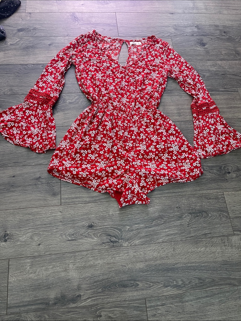 Hollister Red and White Floral Short Romper
